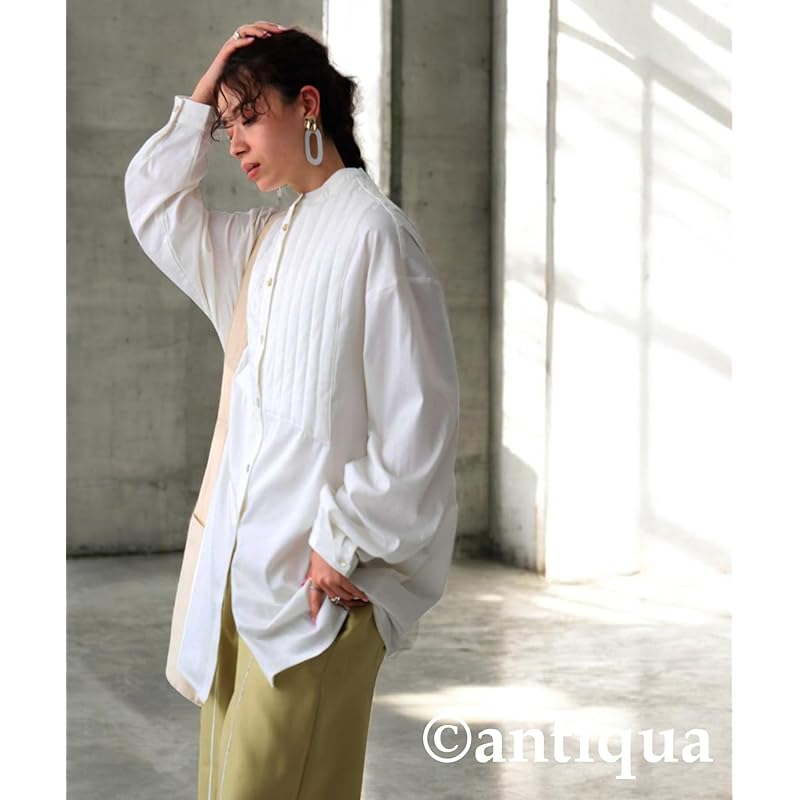 [antiqua] [Antica] quilting shirt ladies tops long sleeve PY-00796 Onesize 03 white