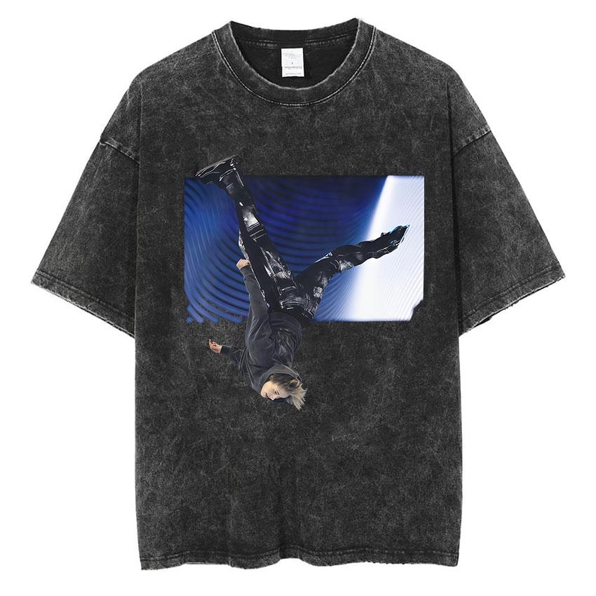 Champions Ilia Malinin Ice Skating Vintage Washed T Shirts Mens Summer Fashion Oversized Cotton Tshirt Unisex Streetwear