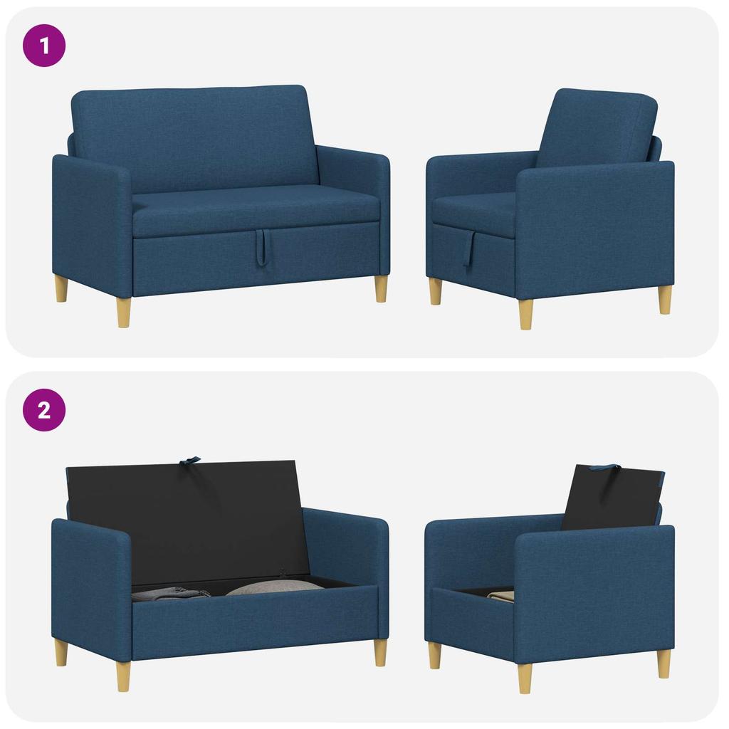 2 Piece Storage Sofa Set Blue Polyester