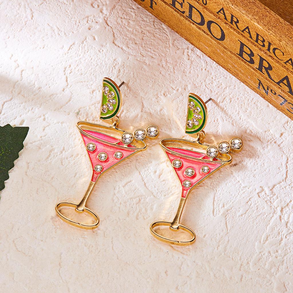 Creative Cocktail Cup Series Design Drop Earrings for Women Imitation Pearl Crystal Rhinestone Goblet Earring Fashion Jewelry