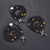 Collana Croce in Occhio di Tigre Vulcanico di Ossidiana per Uomo e Donna con Ciondolo Metallico Artigianale