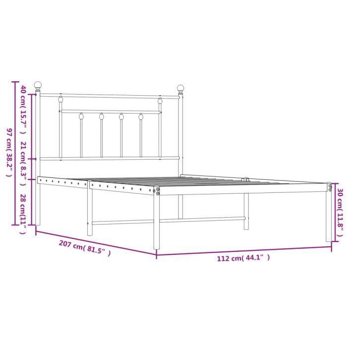 VidaXL Cadre de lit métal avec tête de lit noir 107x203 cm 353533