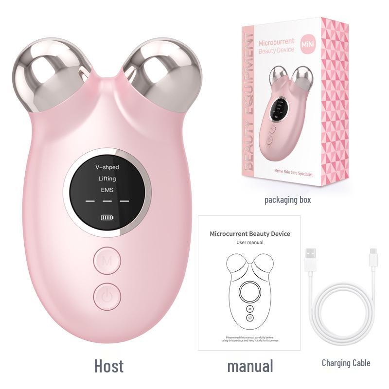 Electric Facial Warmth Microcurrent Massager: Slimming & Beauty Roller English розовый