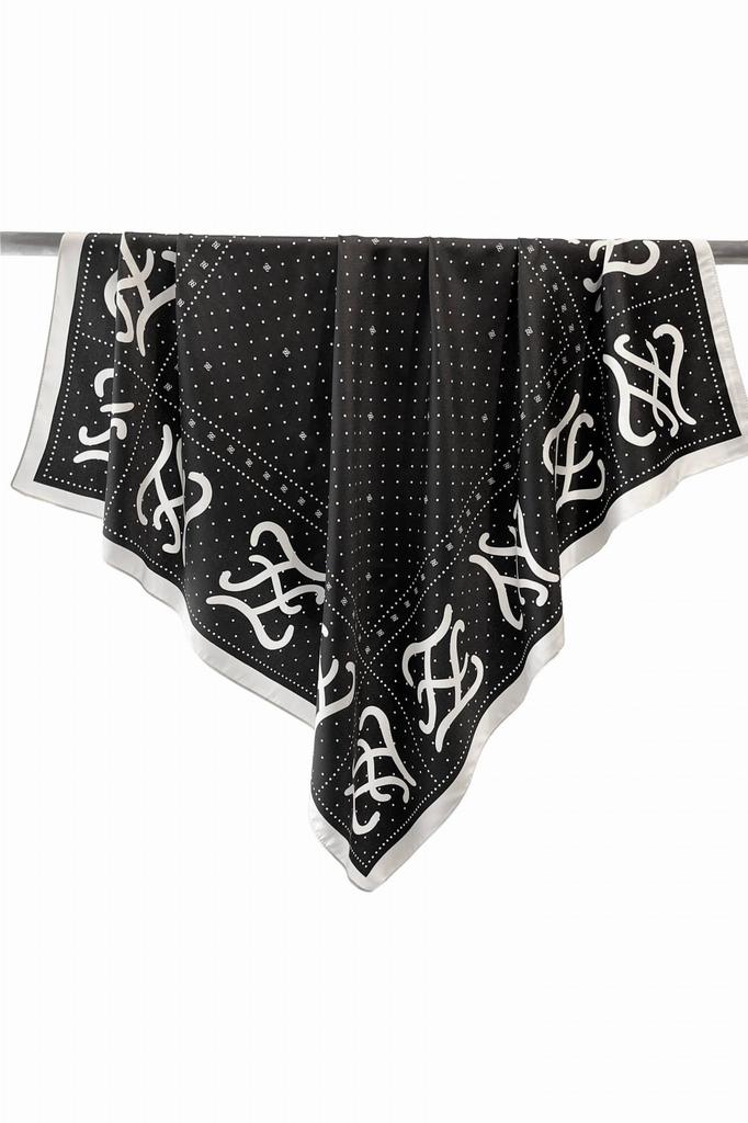 Black Scarf with Cream Monogram 90X90 - Chic and Expressive