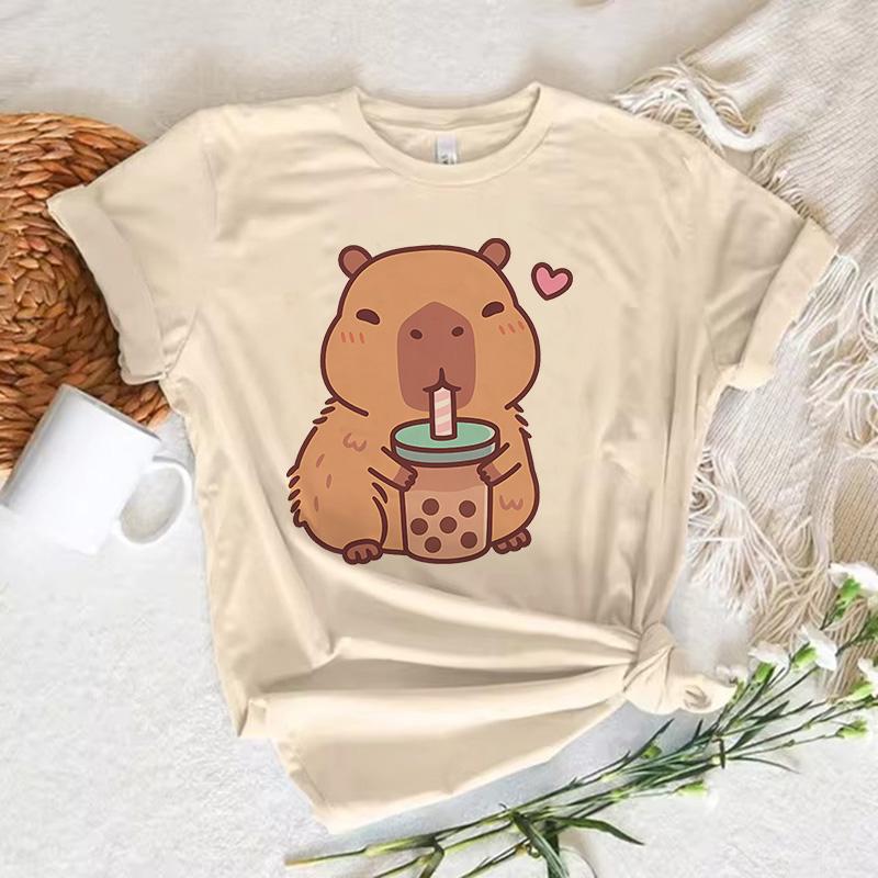 Funny Anime Capybara T Shirt Women Soft Fabric Tshirt Female Anime Clothing T-shirt Girls Capibara Tee