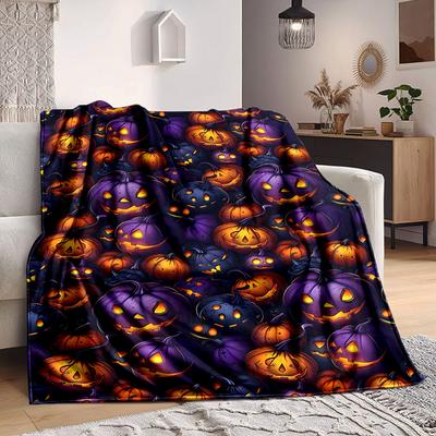 1pc Pumpkin Halloween Blanket, Lightweight Flannel Throw Blanket for Sofa, Bed, Travel, Camping, Living Room, Office, Couch, Chair, and Bed