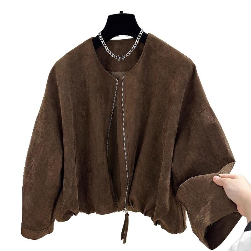 Women S Vintage Loose Fit Suede Jacket Casual Spring Autumn