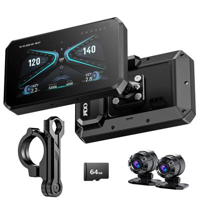 JADO Salpicadero de Motocicleta Información de Conducción Automática Brillo Automático Delantero y Trasero Smartphone Bluetooth Pantalla Dividida Resistente al Agua y Estacionamiento