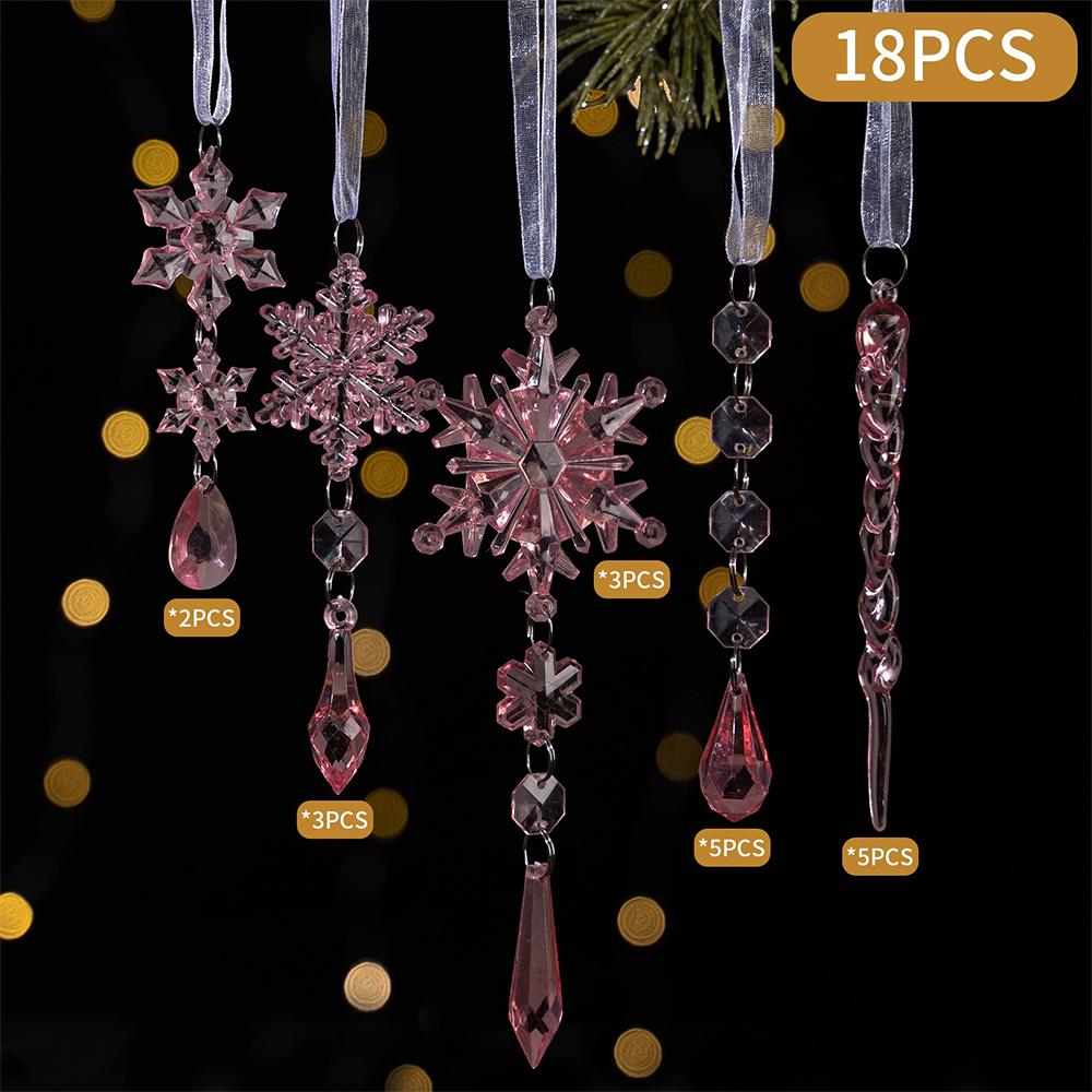 18Pcs Christmas Decoration Crystal Snowflake Hanging Xmas Tree Pendant Ornaments for Home Decor Party 2025 New Year Supplies
