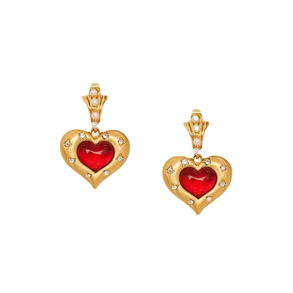Desert Heart Retro Pearl Inlaid With Red Love Gemstone S925 Silver Needle Stud Earrings Temperament Versatile Earrings