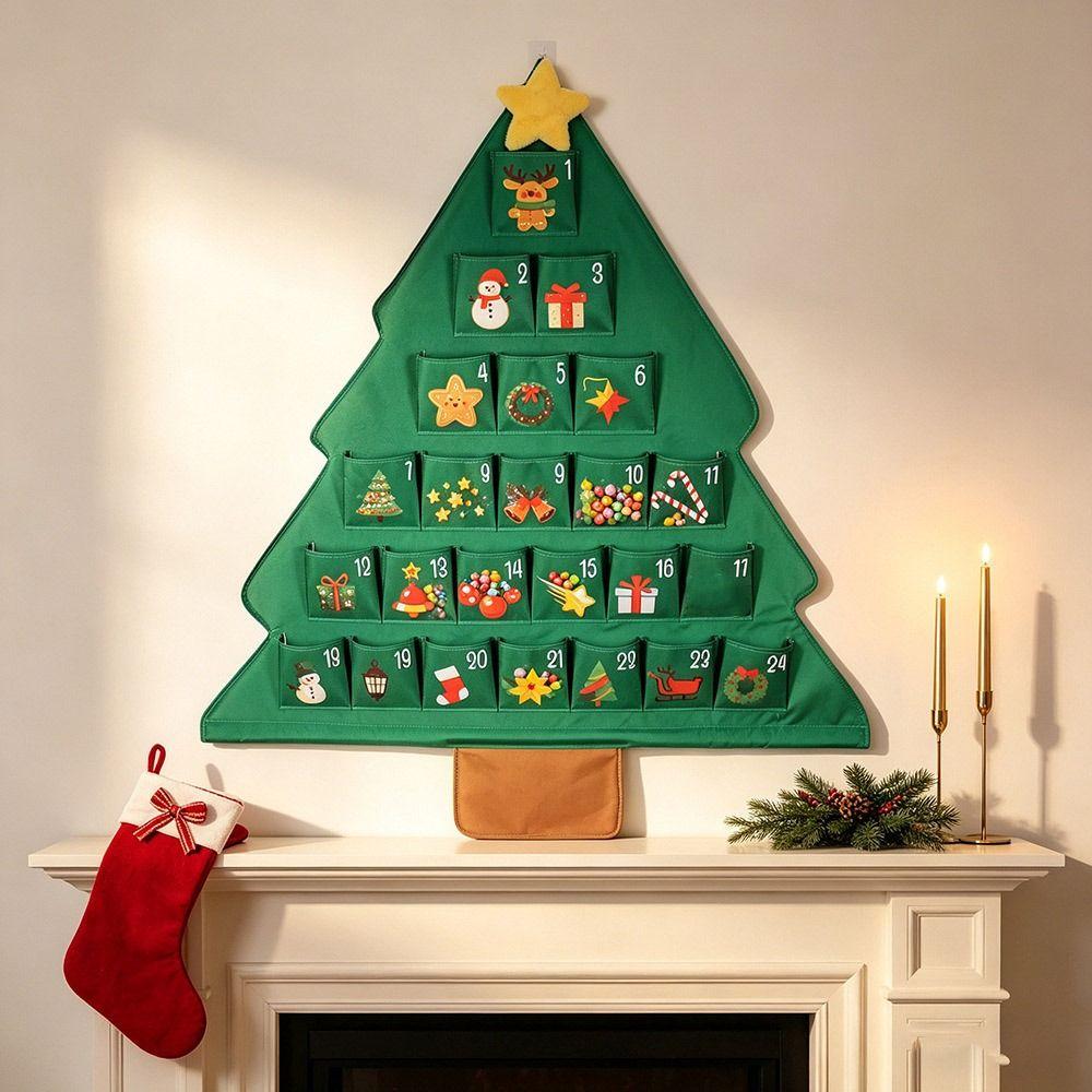 Cloth Ornaments Christmas Tree Shape Storage Bag Countdown Calendar Storage Bags Christmas Decor