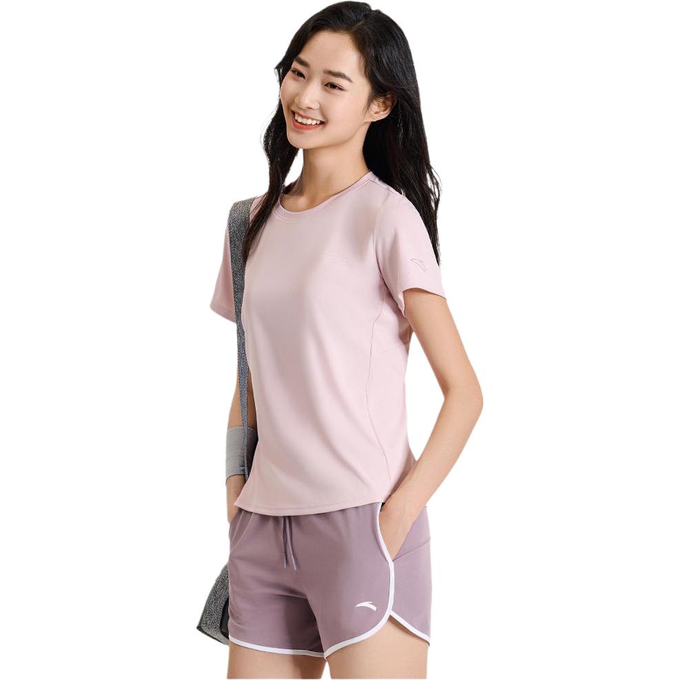Anta Breathable Solid Color Lightweight Comfortable Versatile Short Sleeve T-Shirt Women Tops Soft-Pink 962525108-5