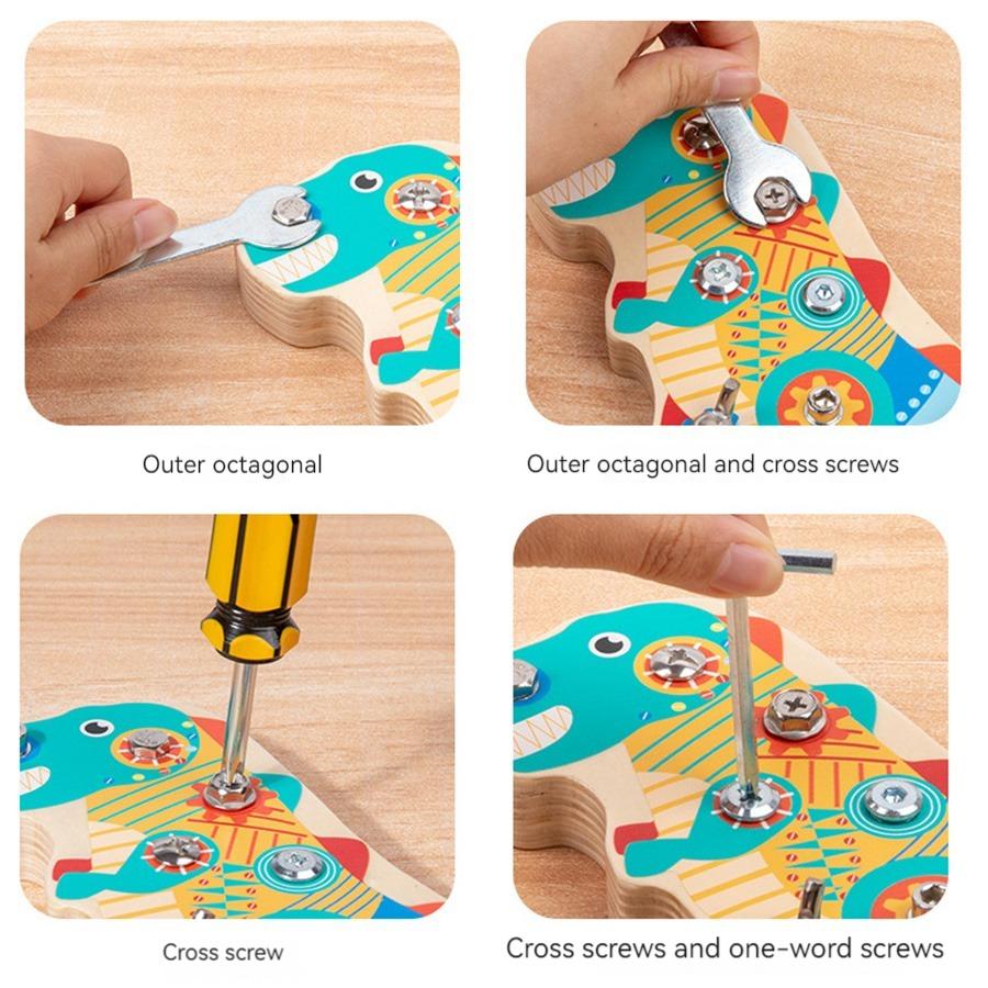 Montessori Children's Early Education Wooden Dinosaur Screw Nut Combination Puzzle Refined Action Disassembling Christmas Gift