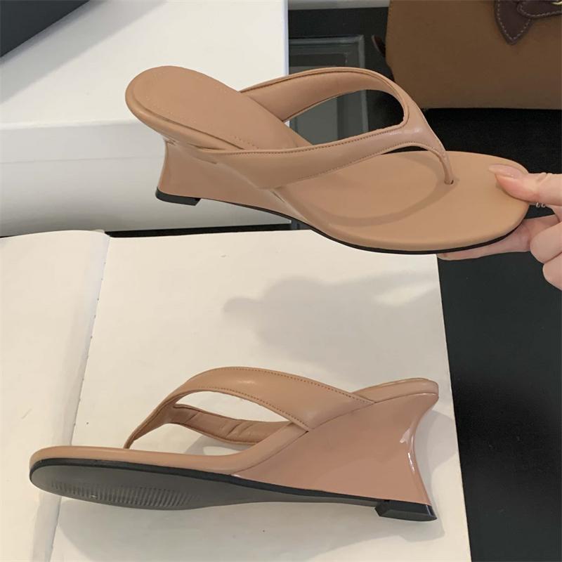 Eilyken Concise Square Clip Toe Platform Wedges Women Slippers Fashion High Heels Flip Flops Summer Shoes