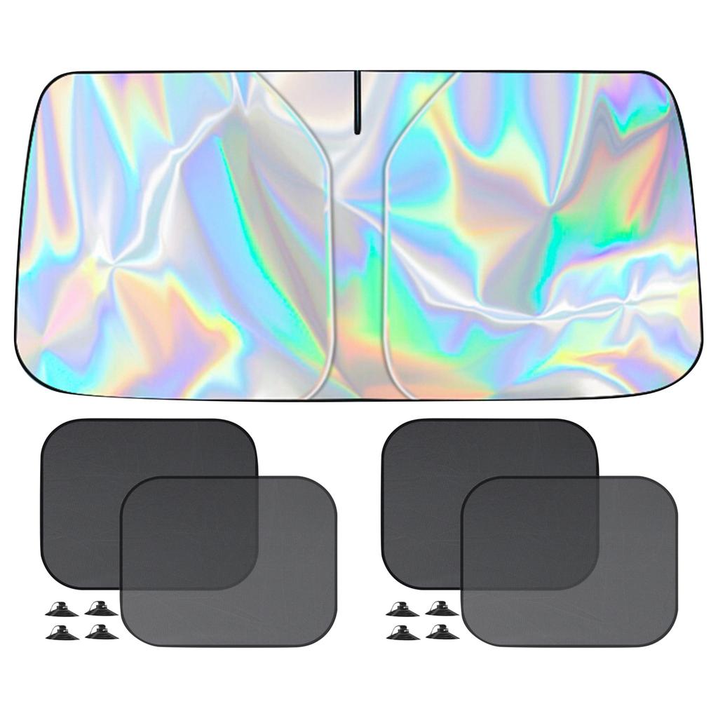 Large Car Windshield Sunshade with Laser Reflective Surface Front Window Shade and Two Side Window Covers for Heat Insulation and UV Protection