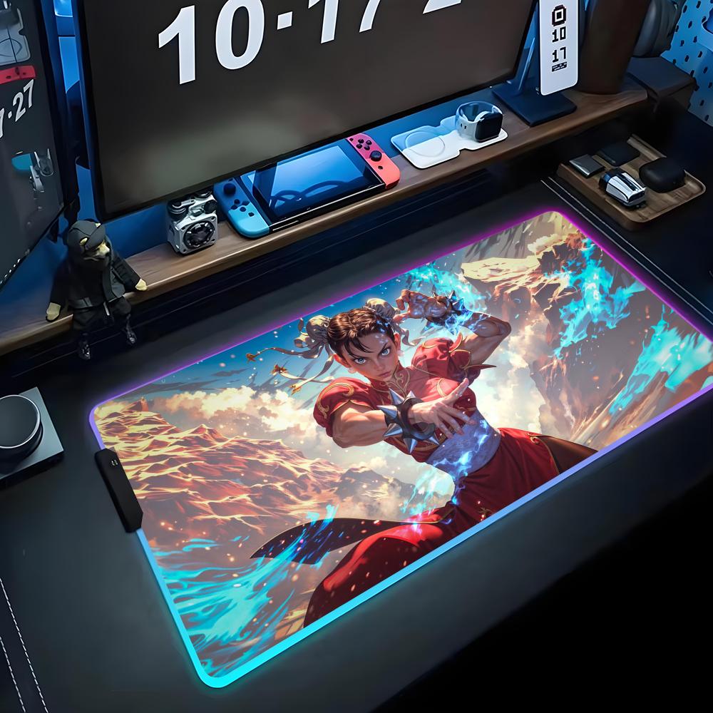 chun li Mouse Pad RGB Gaming Mousepad Big LED Pad PC Desk Mat Luminous Mouse Pad Large Keyboard Mats Table Rug With Backlit