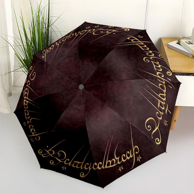 

Elven Script Umbrella - Automatic Open/Close Compact Travel Umbrella with Elegant Black & Golden Mystical design, Portable Fol Iron&8K