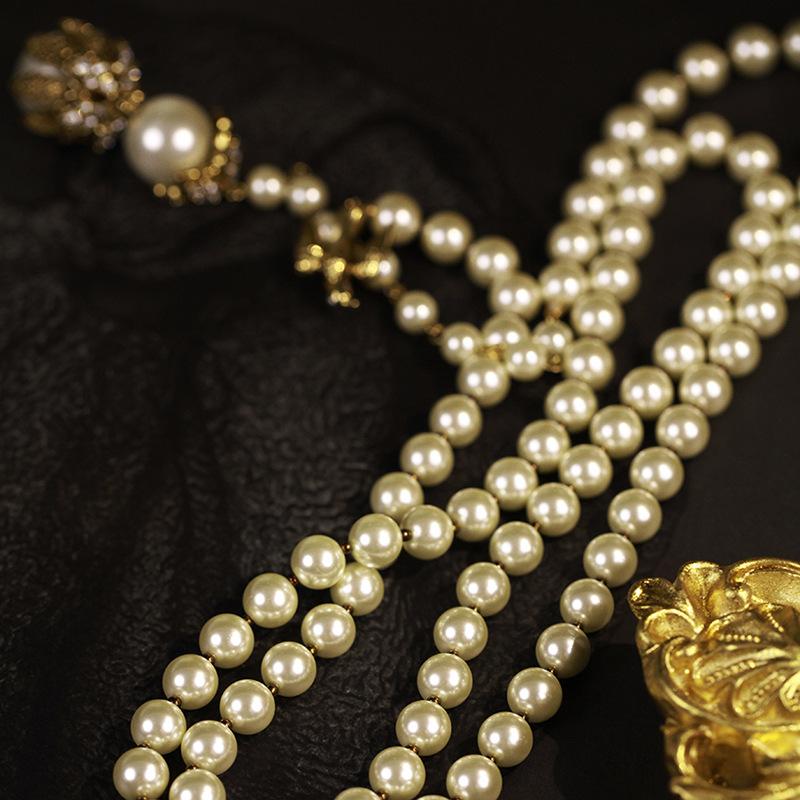 

Французское ретро ожерелье с бриллиантами и жемчугом, регулируемое, длинное, атмосфера легкой роскоши, изысканная цепочка для ключицы, высококлассное персонализированное украшение