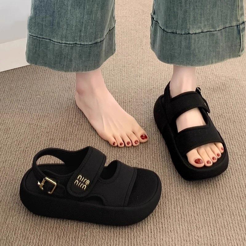 Platform Sandals for Summer Wear, New Super Fire with Skirt, Not Tired Feet, Black Soft-soled Roman Shoes