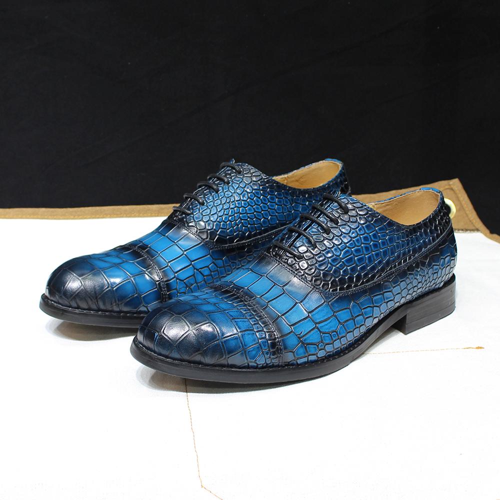 

Модные Роскошные Мужские Оксфорды из Натуральной Кожи на Шнуровке Однотонные с Мыском Оксфорды с Принтом Крокодила для Офиса Свадебной Вечеринки 39 синий