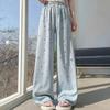 Damenhosen Elastisch Hohe Taille Verstellbarer Kordelzug Einfarbige Weiter Bein Lässige Hosen Durchlöchertes Design Lockere Passform Lang
