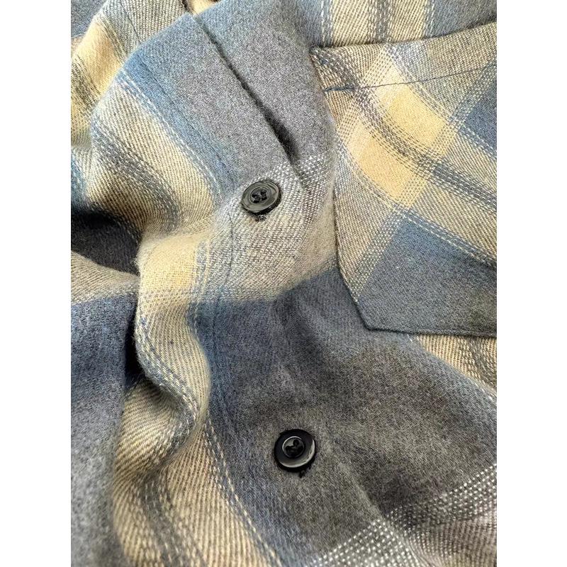 Cămașă de damă retro cu carouri, periată - Îmbrăcăminte exterioară cu mânecă lungă, cu croială lejeră, pentru toamna 2024