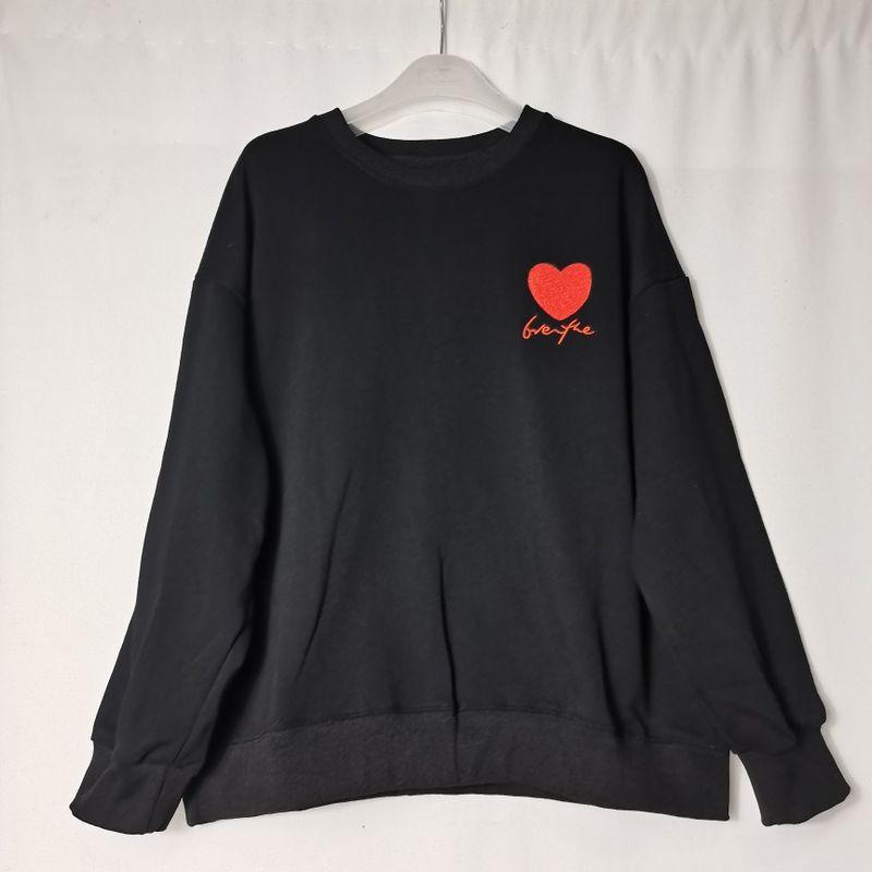 Pure Cotton Washed Terry round Neck Pullover Long sleeve Hoodie Women Loose Casual Love Embroidery Lazy off Season Clearance