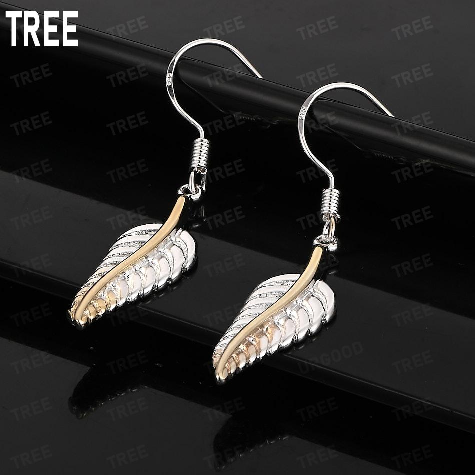 925 Sterling Silver Niche Design Two-Tone Feather Pendant Earrings - Stylish Evening Jewelry