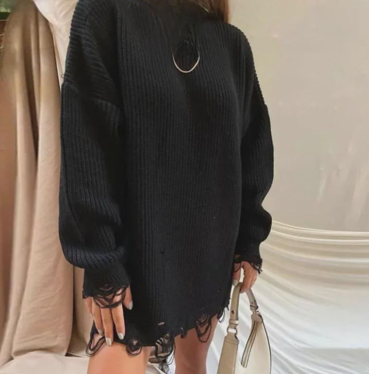 

2024 Осень/Зима Европейский и Американский Стиль Повседневный Однотонный Ажурный Трикотажный Свитер 3XL чёрный