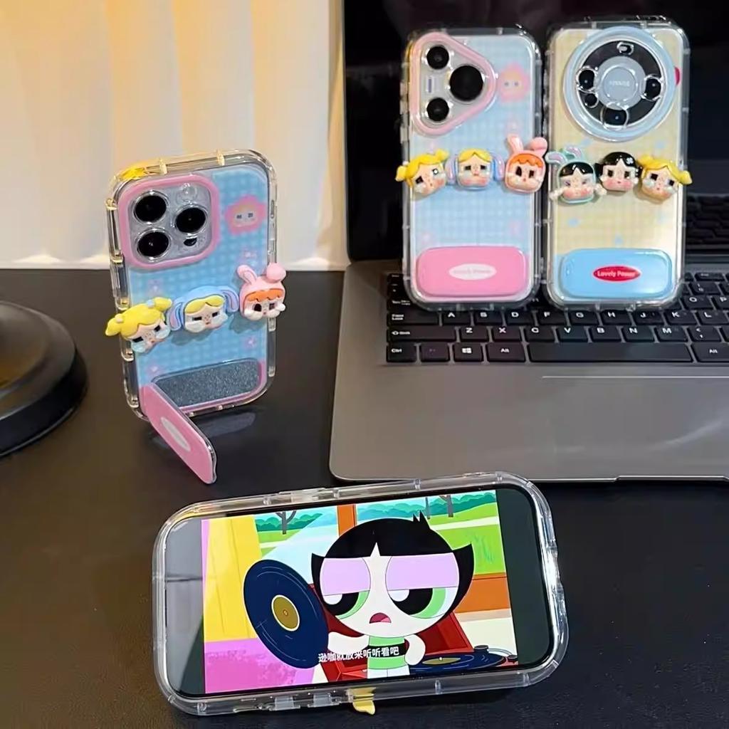 Three-dimensional crying baby stickers are suitable for Apple mobile phone case iPhone11 mirror holder anti-drop plaid protective case