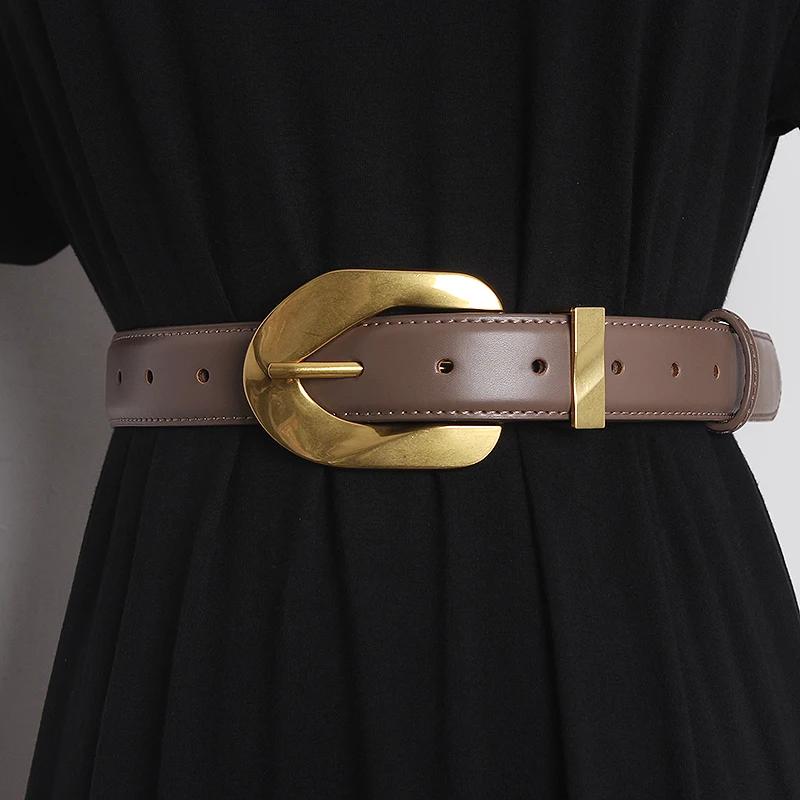 2.8cmVintage Genuine Leather Women's Belt with Metal Pin Buckle