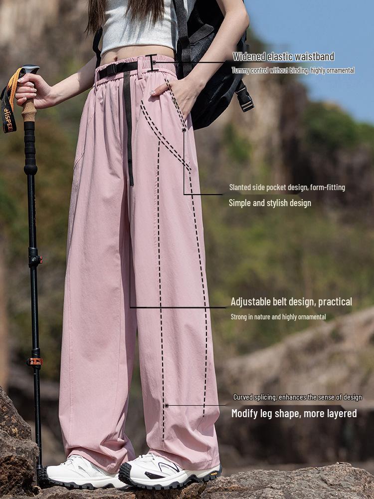 Women's Quick-Dry Ice Silk Wide-Leg Cargo Pants for Hiking & Casual Wear