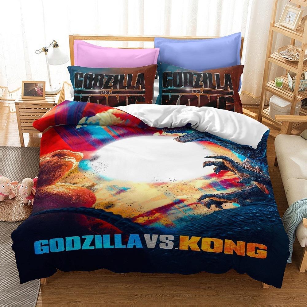 3D Printen Monsters G-Godzillas Beddengoed SetVS KingKongs Dekbedovertrek Set met Kussensloop 2/3 delig Dekbedovertrekken Twin Queen Enkel