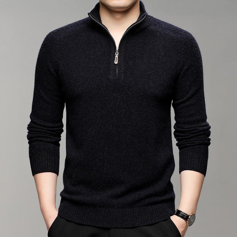 

Men s 100% Pure Wool Semi-High Collar Zipper Pullover Sweater L