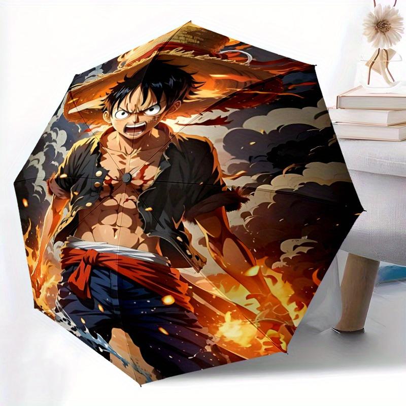 Affe D. Luffy One Piece Automatisches Klappschirm, Selbstöffnend/Schließend, Strapazierfähiger Winddichter Reiseschirm für Outdoor-Abenteuer a0826062