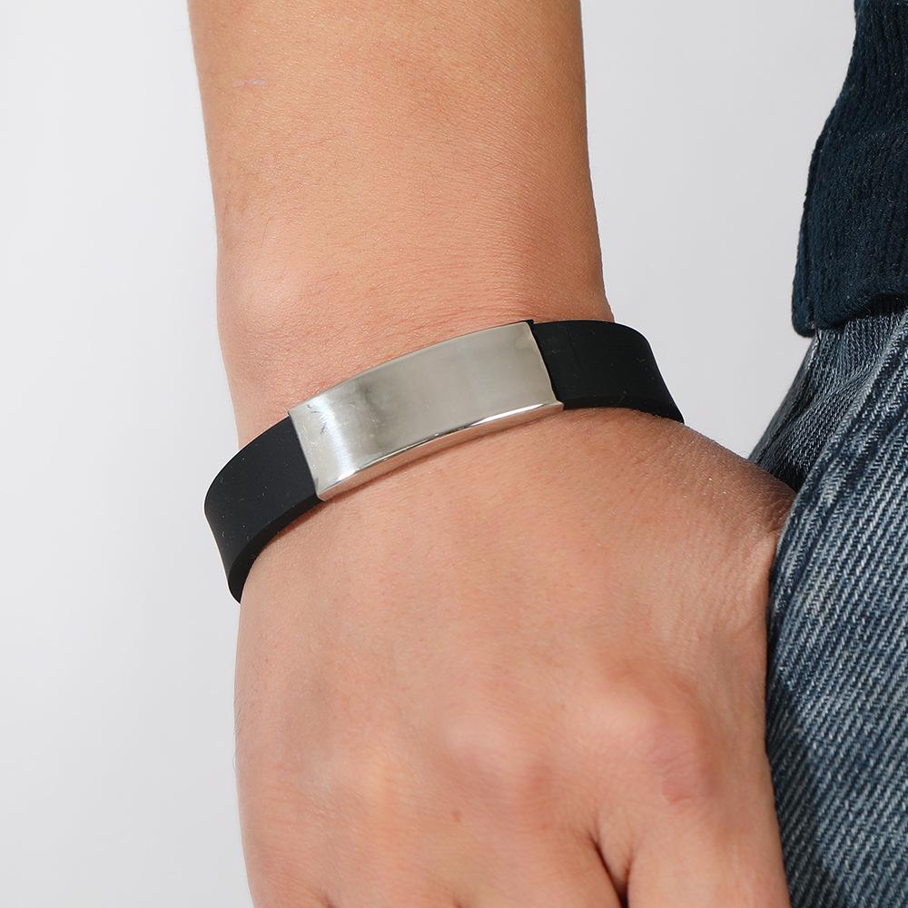 Men's Minimalist Titanium Steel Bracelet with Engraved Plain Surface - European & American Style