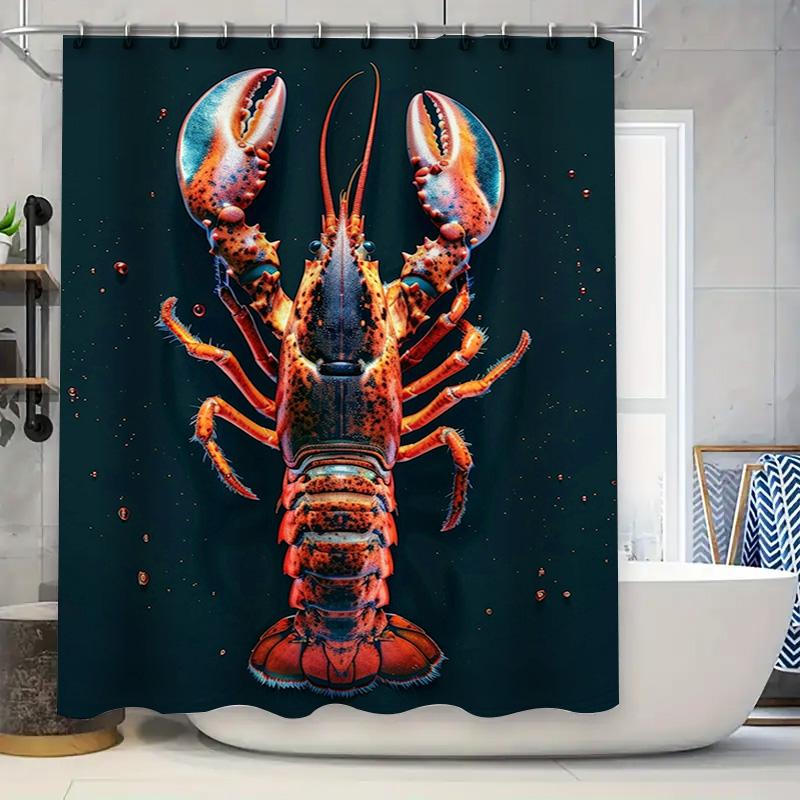 Shower Curtain 3D Printed Waterproof Non-Slip Bathroom Decor Lobster Design in Dark Blue Fabric Shower Curtains for Home Decorat