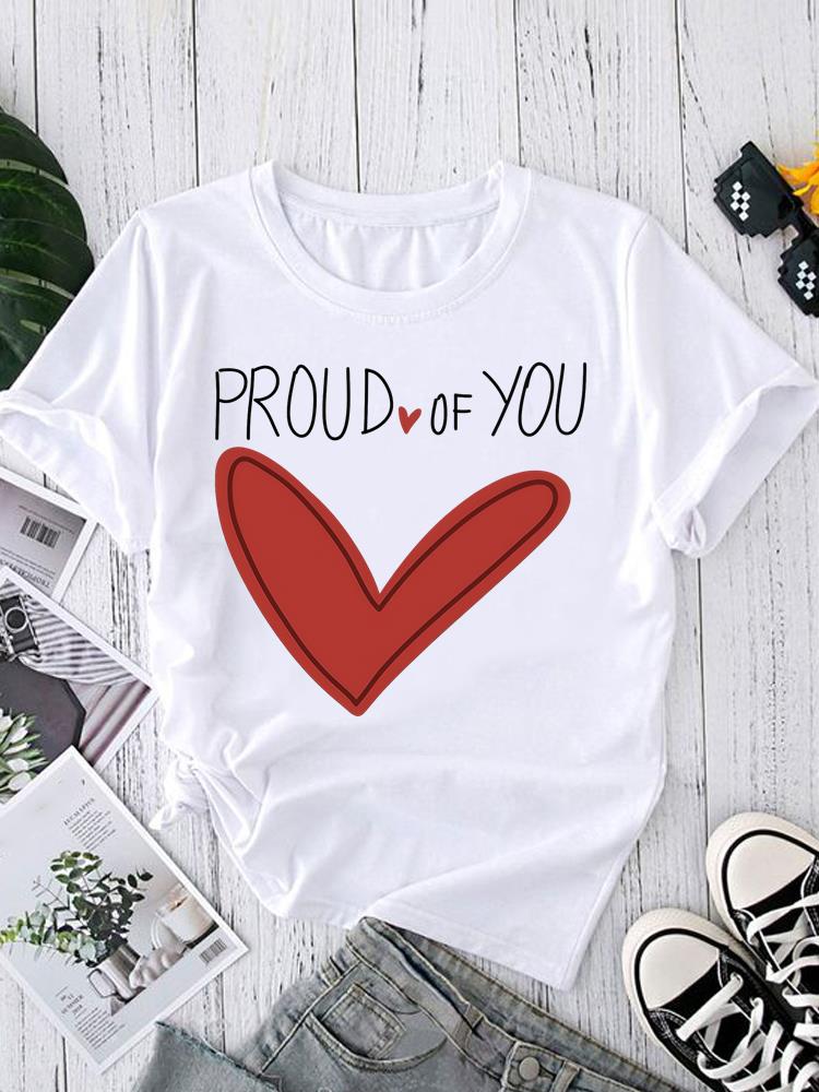 (Asian Size) Love Letter Style Short Sleeve T-shirts Women's Top Print O-neck  Fashion Female Casual T Clothing Graphic Tee