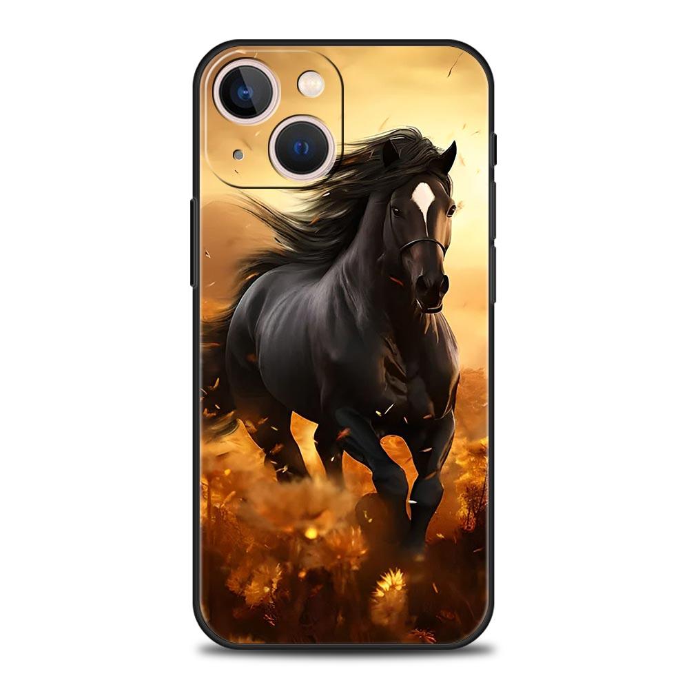 Horse Phone Case For iPhone 17 16 15 Pro Max 11 12 13 14 7 8 Plus SE 2020 X XR XS Cover Soft Black