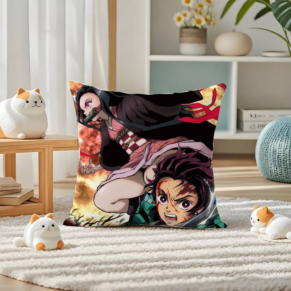 Demon Slayer Shinazugawa Sanemi Anime Plush Pillow Cover Soft Short Plush Cushion Cover For Sofa Bedroom Home Decor Gift