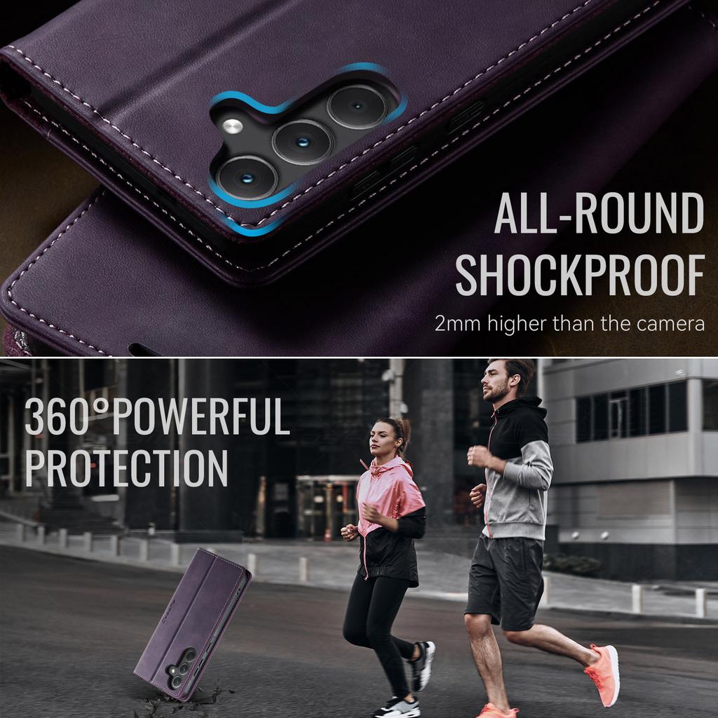 Pro Samsung Galaxy A35 5G Pouzdro CASEME Série 033 RFID Blokující Peněženka Stojánek Texturovaná Teletina Kožený Kryt na Telefon