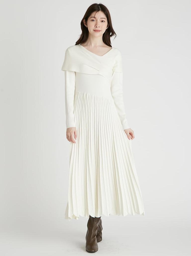 Selford Asymmetric Knit Dress CWNO255026IVR38 Off-the-Shoulder