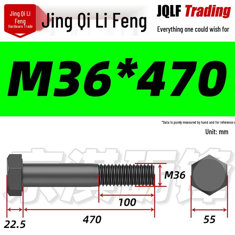 M27-M39 Grade 12.9 Blackened Half-Thread Hexagon Bolt