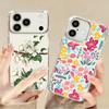 Pink Cartoon Floral Case For iPhone 17 Pro Max iPhone 16 15 14 13 Pro Max 11 17e 16e Plating Lens Frame Clear Soft Silicone Back Cover