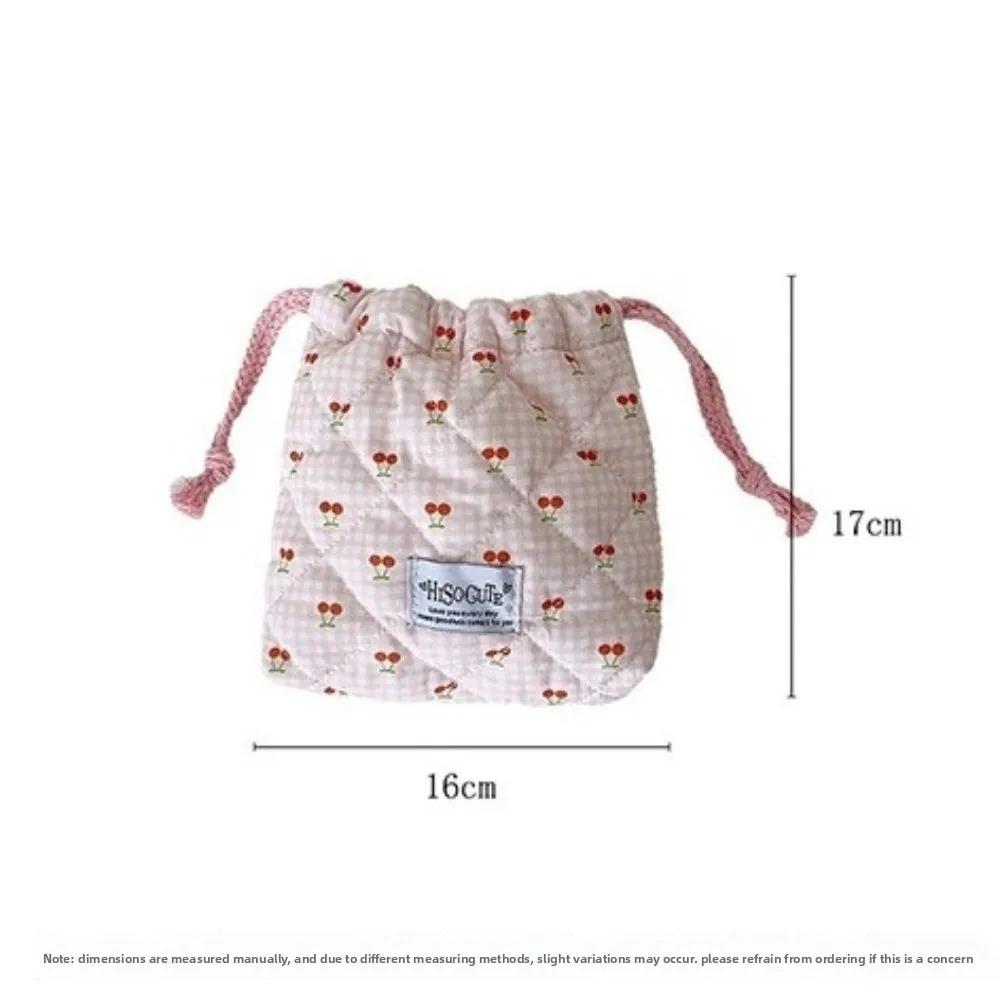 Portable Cherry Drawstring Pouch Multi-purpose Large Capacity Makeup Lipstick Storage Bag Cosmetic Bag