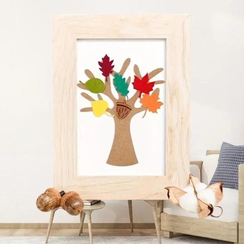 48Pcs Felt Tree Diy Craft Kit Autumn Leaf Non Woven Ornament Reusable Wall Hanging Decor For Thanksgiving Home Party