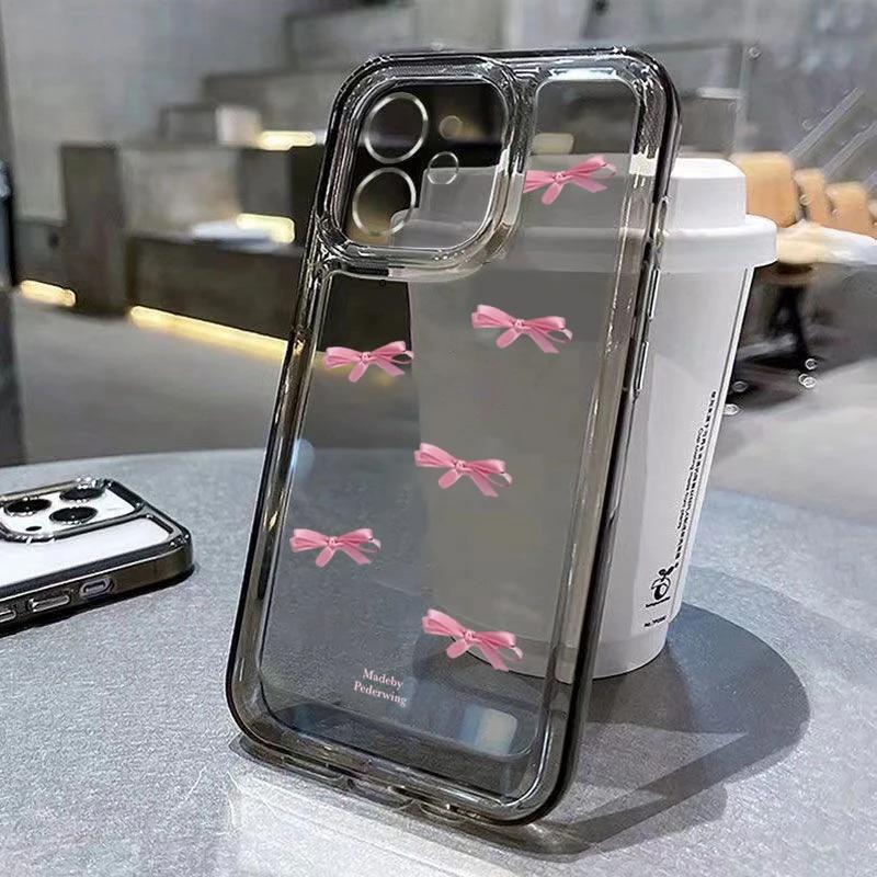 Pink Bow Soft Silicone Phone Case For iPhone 15 Pro Max Case iPhone 14 13 12 11 XS XR X 7 8 Plus 15 Transparent Shockproof Cover