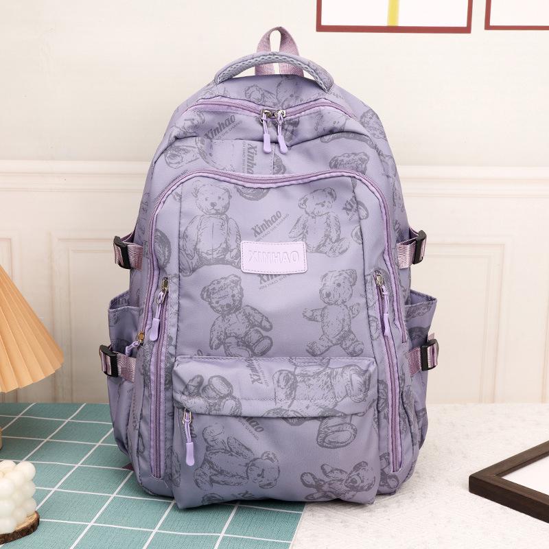 

Simple travel computer backpack casual solid color bear shoulders junior high school students large capacity student bag schoolbag фиолетовый