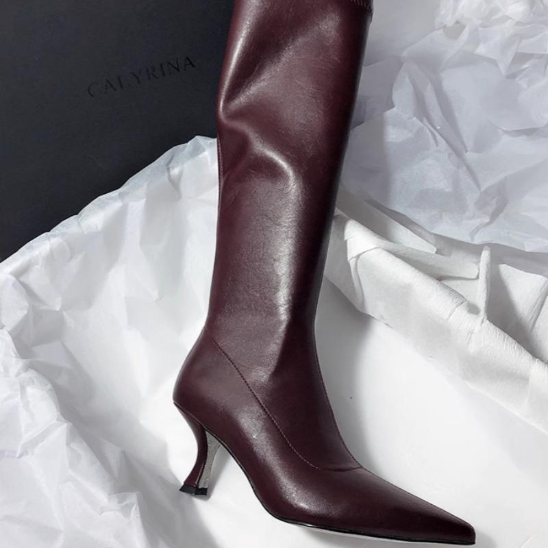 Fashion Winter New Thin Heel Cotton Boots Women's Fashion Pointed Side Zipper Anti-slip Wear-resistant High Boots