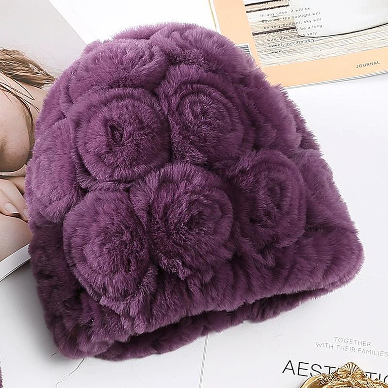 Rex Rabbit Hair Hat Female Autumn Winter Middle-aged and Elderly Mother Thickened Warm Fashion Grandmother Old Lady Mother-in-law Fur Hat